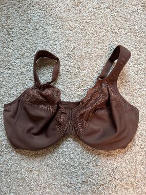Glamorise 38DD Underwire Lace Trim Front Closure  Full Coverage Bra Brown